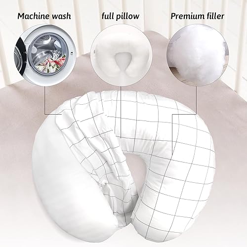 Miniatura 4 de LAT - Almohada de lactancia para lactancia materna, funda extraíble 100% algodón, almohadas ergonómicas para lactancia materna para mamá y bebé,