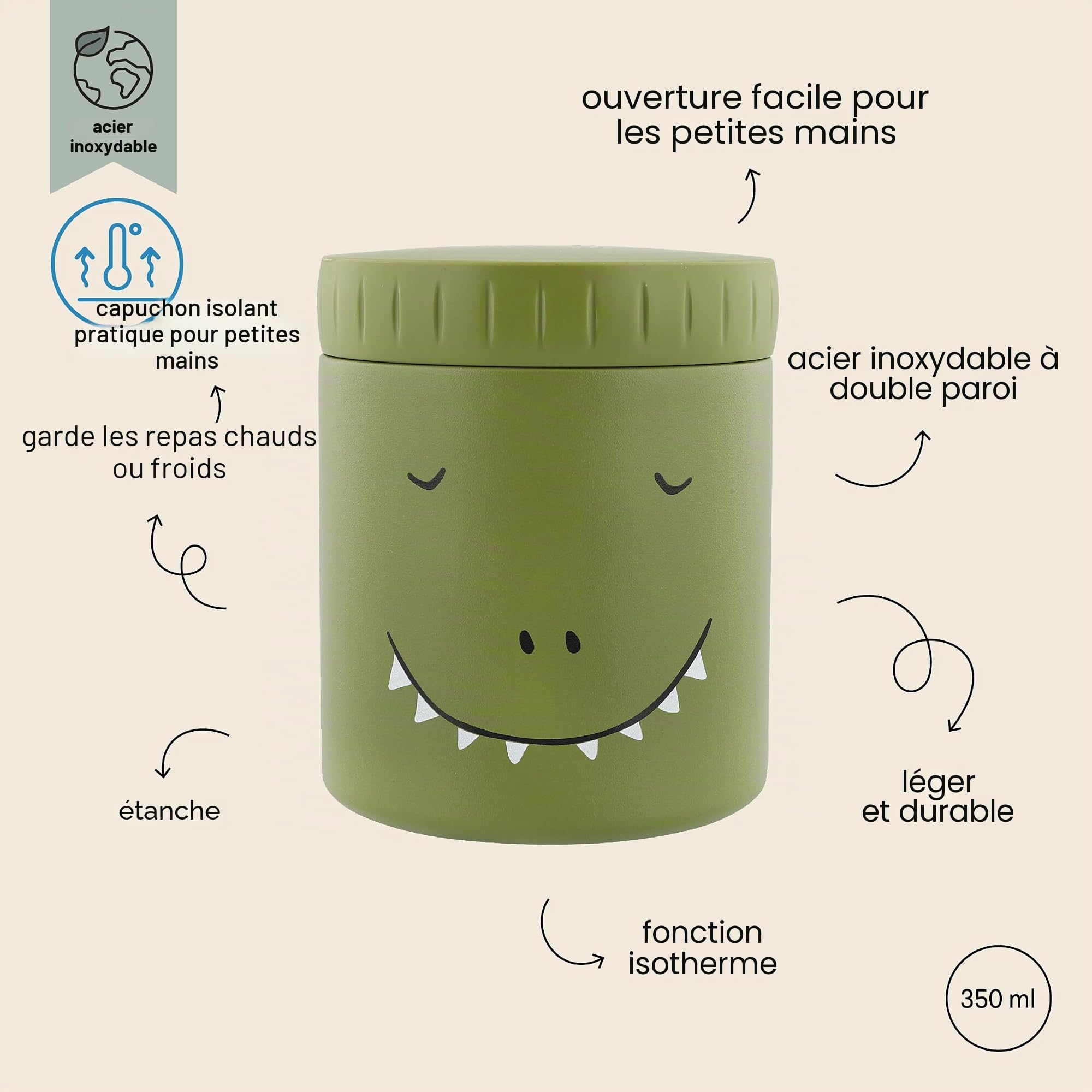 Trixie - Bocal alimentaire isotherme Mr. Dino - 350 ml, Vert