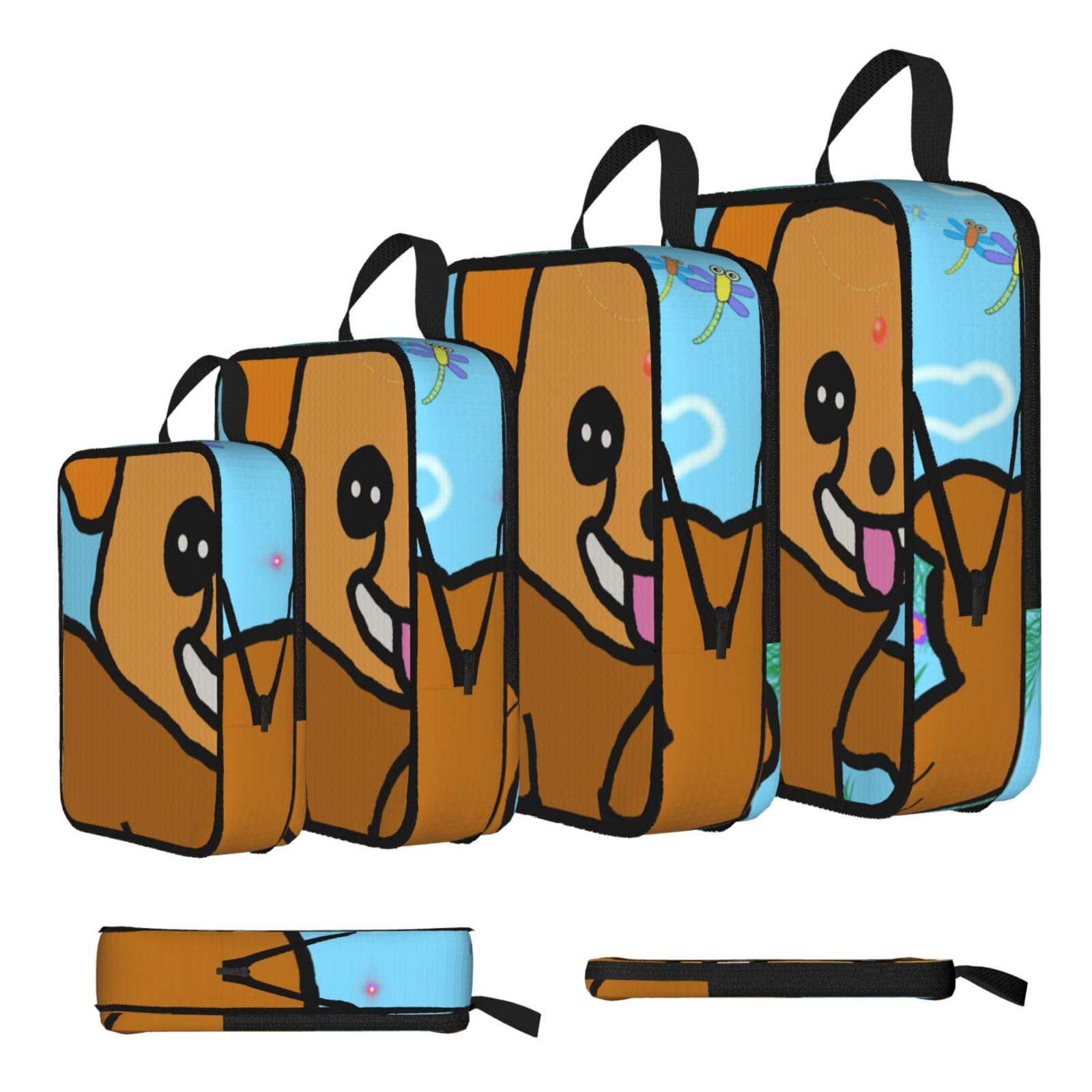Sxzvvbn Black Running Cartoon Dog Compression Packing Cubes 4 Piece Set