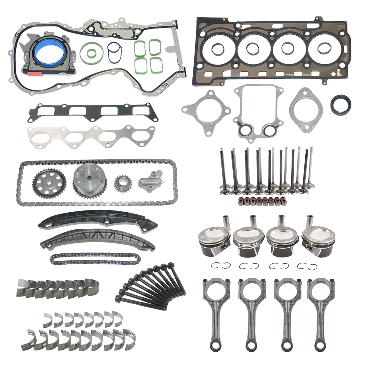 Kit catena distribuzione pistone guarnizione testata compatibile con Pas-sat Je-tta G0lf Oc-tavia Le-on Al-tea A3 1.4TSI 03C198401A