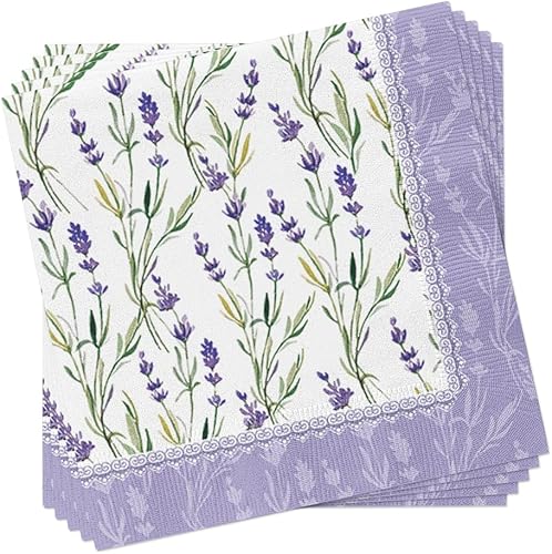Miniatura 2 de Servilletas de papel de lavanda de prado, 40 unidades, 6.5 x 6.5 pulgadas, flores moradas, servilletas de lavanda, servilletas de decoupage,