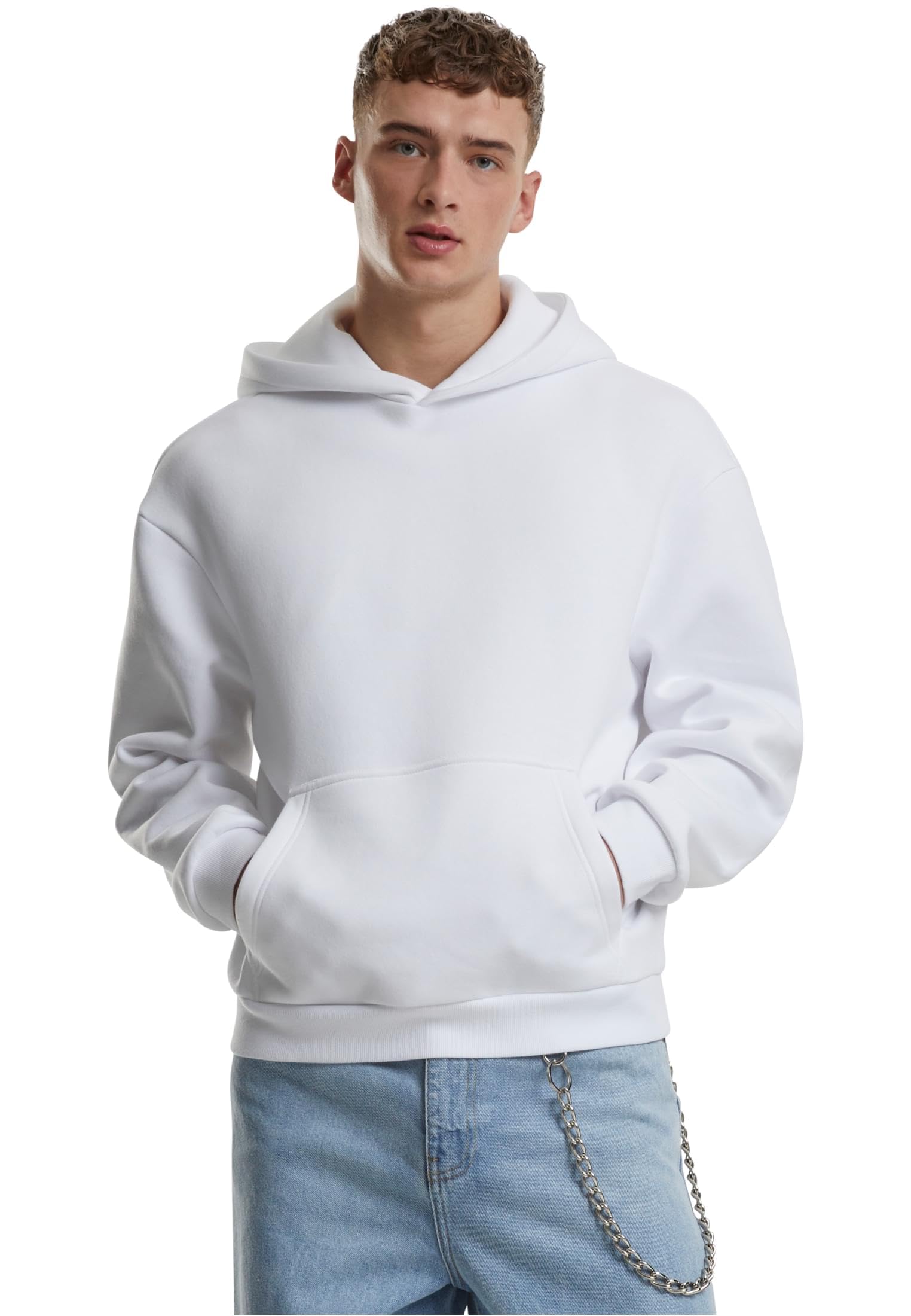 Urban Classics Męska bluza z kapturem Fluffy Hoody, luźna bluza z kapturem dla mężczyzn, oversize fit, rozmiary S-5XL, biały, XXL