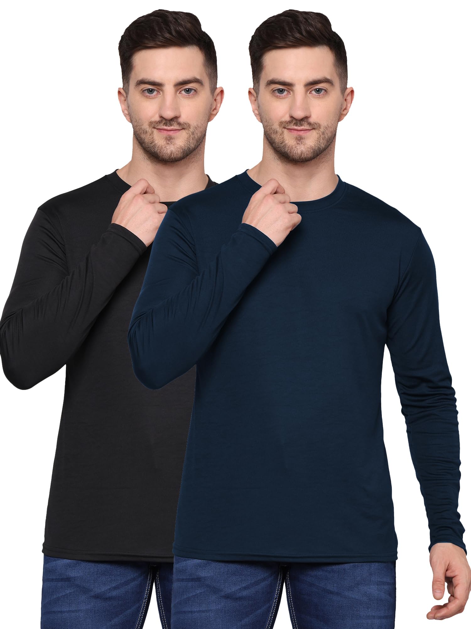 Men's Solid Full Sleeve Slim Fit Polyester T-Shirt - Pack of 2-image-47