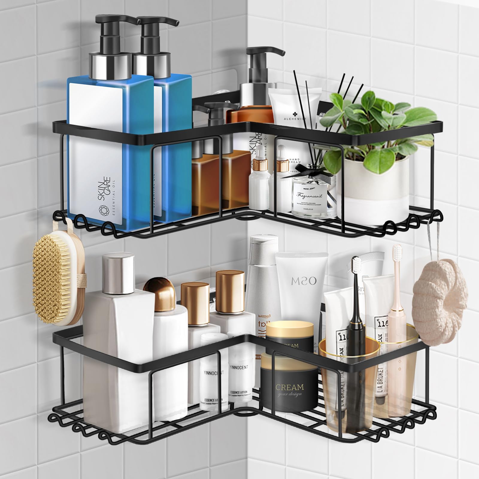 Confezione Da 2 Mensole Angolari Per Doccia, Senza Foratura Adesiva Portaoggetti Per Shampoo E Sapone Con Ganci 73512402