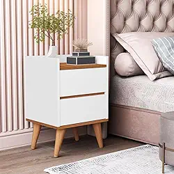 Mesa de Cabeceira Pés Palito 2 Gavetas Verona (Branco/Nature)