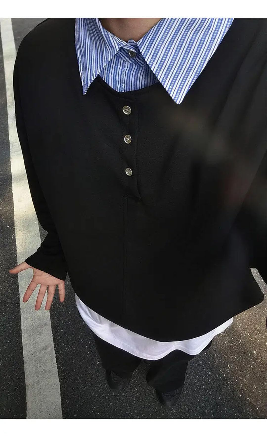Maglietta da uomo hip hop casual a maniche lunghe da donna maglietta polo con colletto a righe