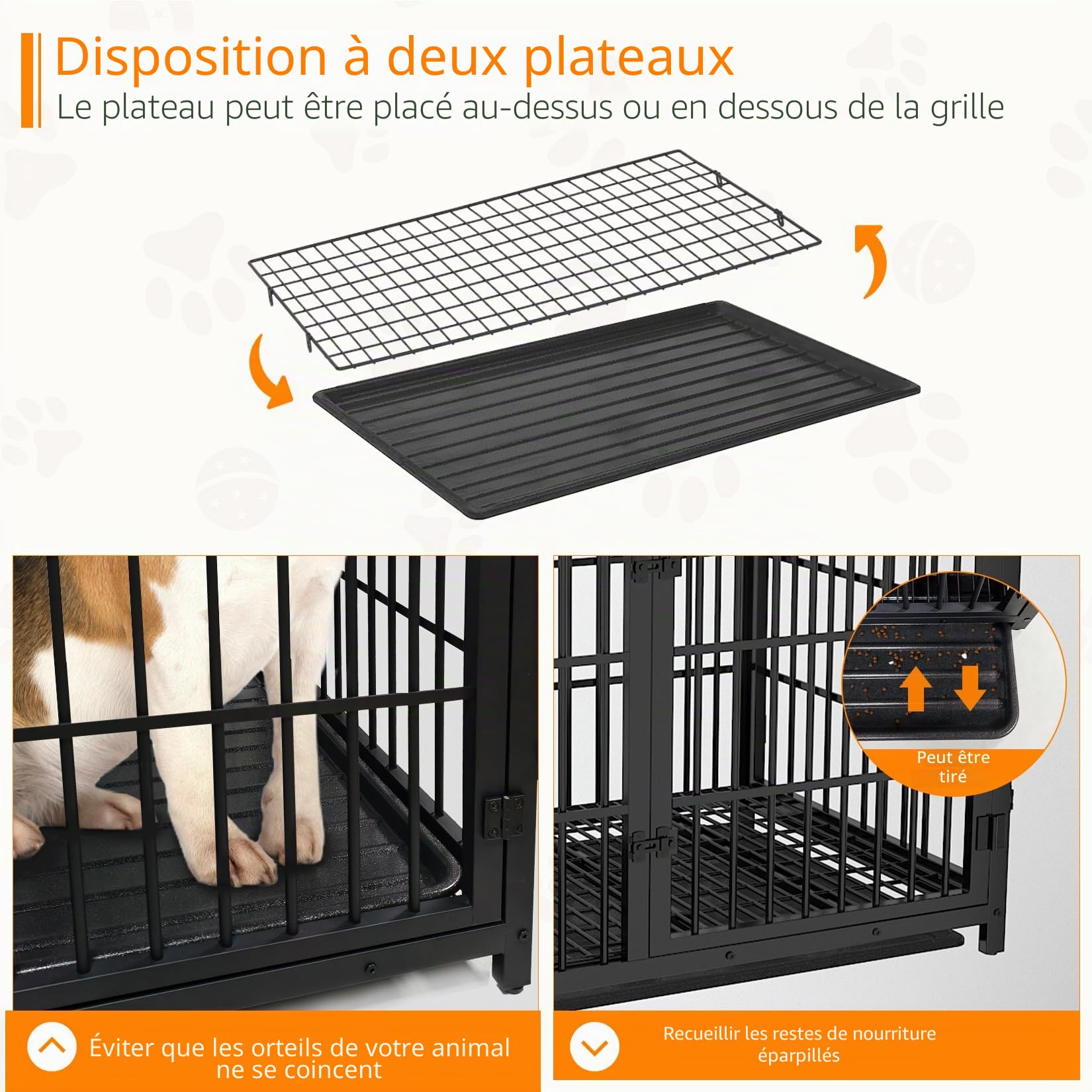 Meuble Cage Chien Bois Intérieur: Niche pour Chien XXL, Table d’Appoint - Maisonnette pour Chien avec 3 Porte et Plateau Amovible, Noir 120x77x81.5cm
