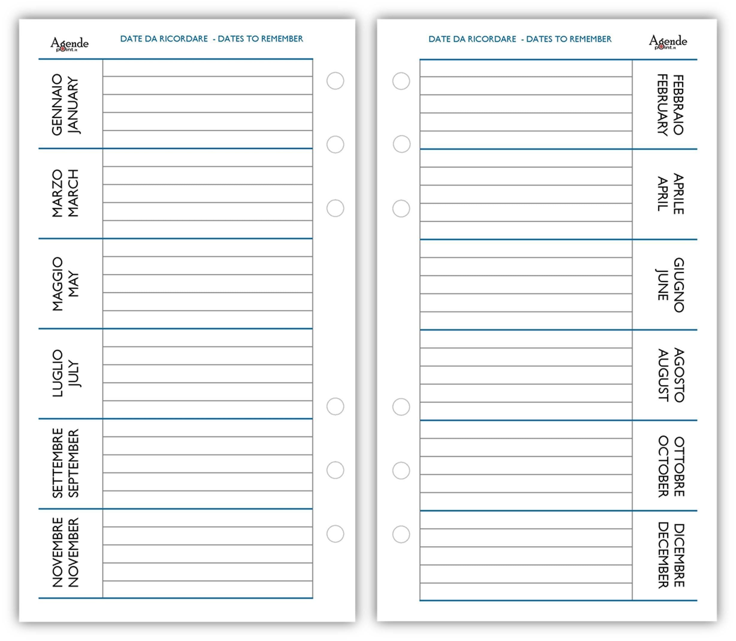 Agenda Organizer Settimanale 2027 Bilingue Bianco 9,5x17cm 90gr 2 Pagine per Settimana