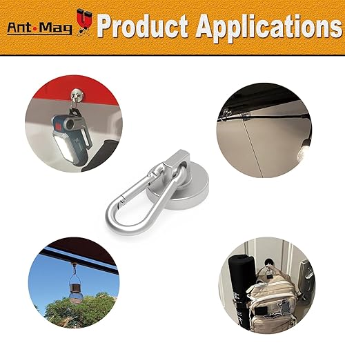 Miniatura 4 de Ant Mag Mosquetón magnético de 50 libras, mosquetón magnético de neodimio resistente con mosquetón giratorio, gancho a presión para interiores y