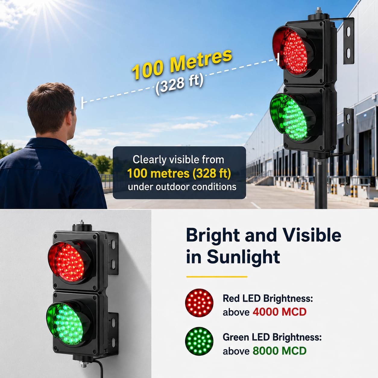 Światło drogowe montowane na ścianie, światło stopu, 10 cm, LED, czerwone, zielone, z przełącznikiem sterującym, do załadunku, do użytku na zewnątrz