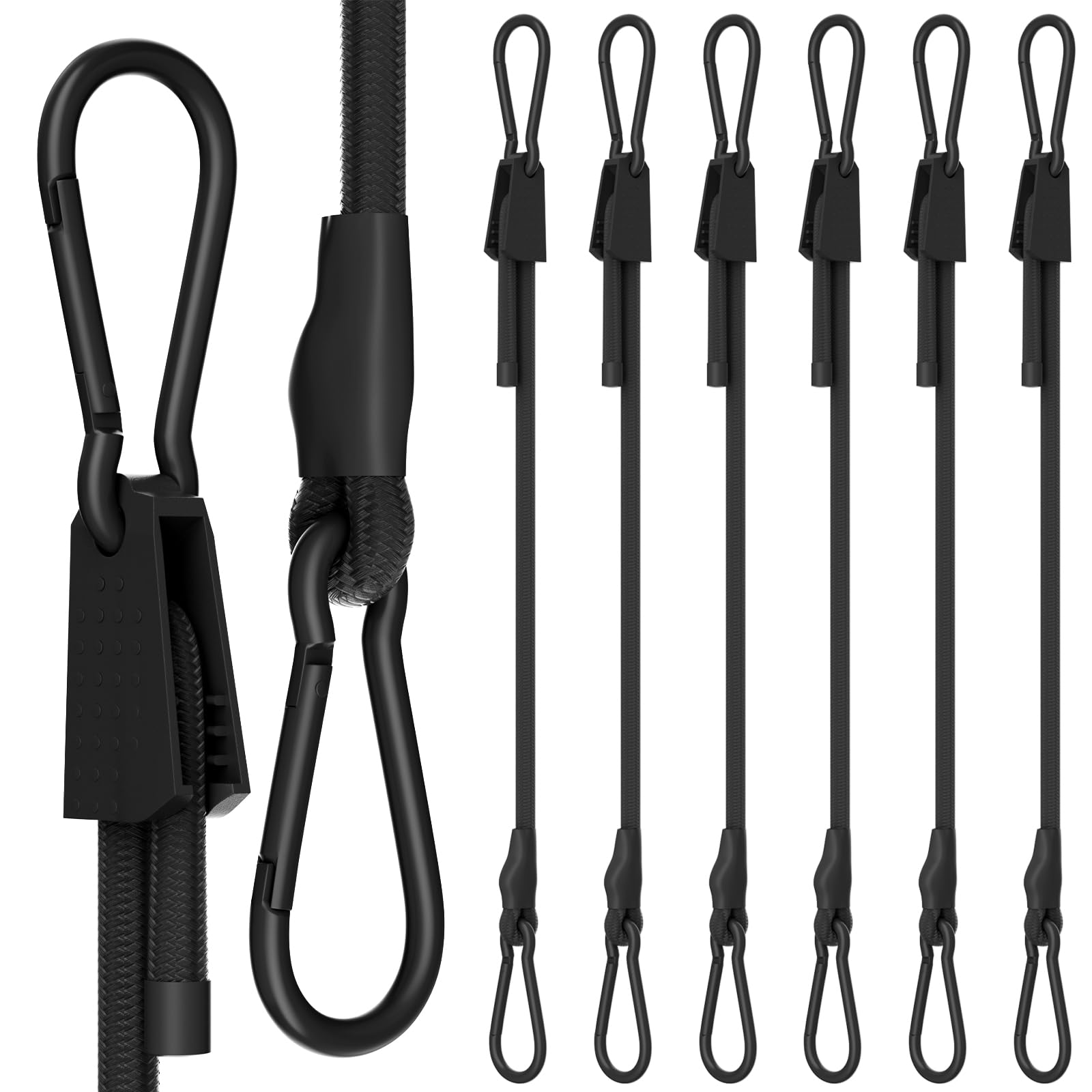 Adjustable Bungee Cords with Hooks, 48in, 6 Pack – Super Elastic & UV-Resistant, Adjustable 7-48in, Heavy Duty Tie Downs for Trailers, Tents, Roof