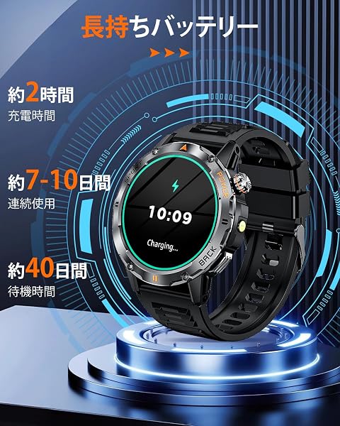 スマートウォッチ【2026最新デザイン 軍用規格】Bluetooth通話 Line/メッセージ通知 1.53インチ大画面 懐中電灯 アプリのGPS連動可能 100+運動モード IP68防塵防水 長持ちバッテリー 300+文字盤 スポーツウォッチ カメラ制御 音楽制御 音声アシスタント 歩数計 腕時計 目覚まし時計 天気予報 iPhone/アンドロイド対応 Smartwatch (ブラック) - 5