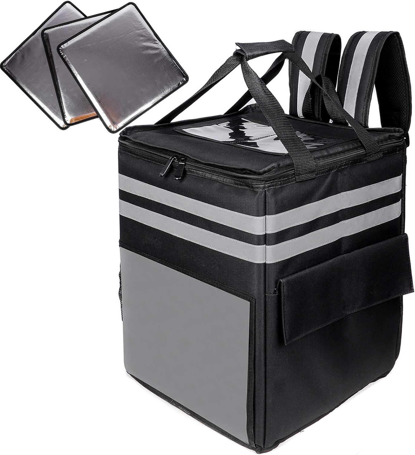 cherrboll XL Insulated Pizza Delivery Backpack, Thermal Food Delivery Bag with 3 Dividers, Reusable Cooler Backpack for Bicycle Transport