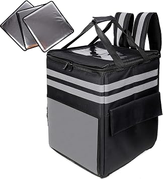 cherrboll XL Insulated Pizza Delivery Backpack, Thermal Food Delivery Bag with 3 Dividers, Reusable Cooler Backpack for Bicycle Transport