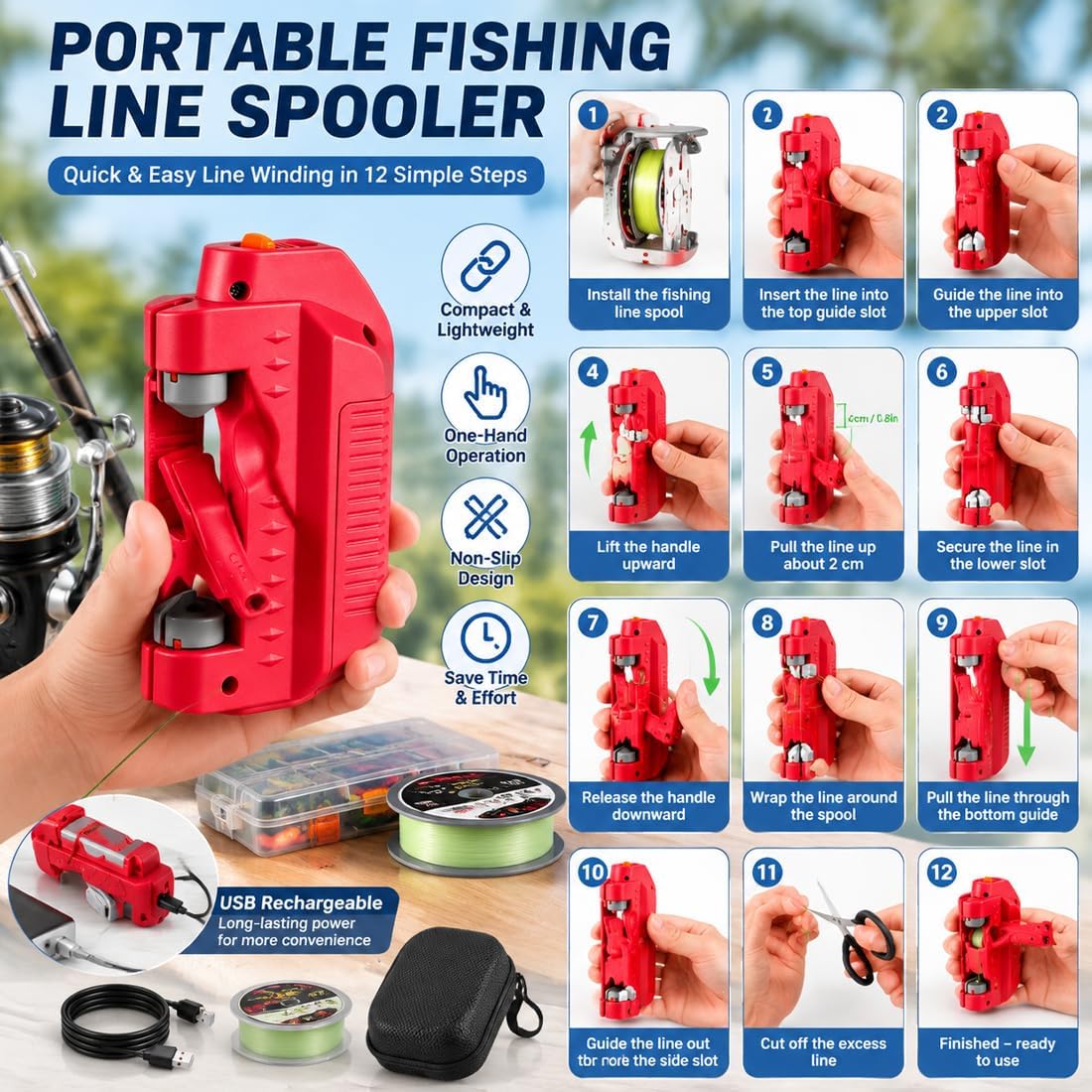 Automatic Fishing Knot Tying Tool Portable Electric Fishing Line Knotter Fishing Knot Tying Tool for Fg Knot Hook Lure Rig Freshwater Saltwater Fishing