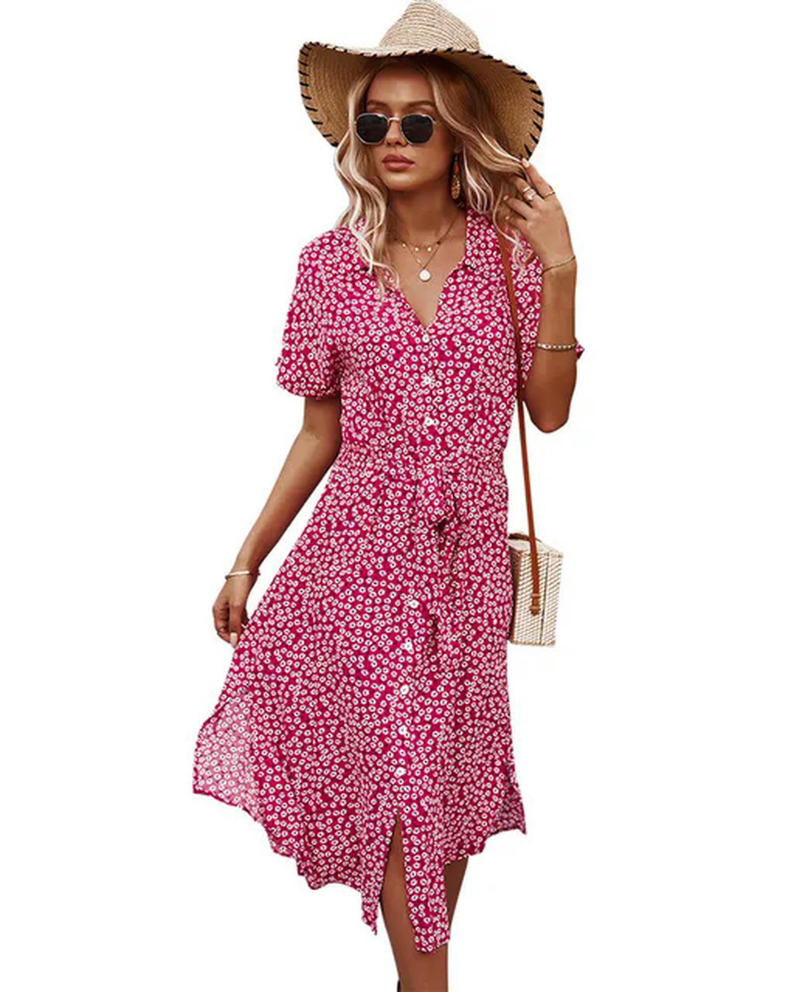 Juketron Vestido de Verano con Dibujo de Lunares para Mujer, Vestido Informal de Manga Corta para Playa, Vestidos Largos de Mujer, Moda Coreana con Cordones 2024