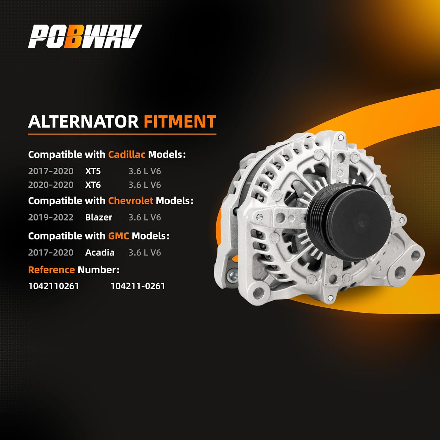 1042110261 Alternator 170A 12V Compatible with GMC Acadia 2017–2022 3.6L V6, Chevy Blazer 2019–2020 3.6L V6, Cadillac XT5 2017–2020 & XT6 Replacement 104211-0261