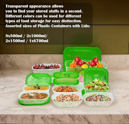 Miniatura 5 de EXERSE Juego de 13 recipientes de plástico con tapas herméticas, aptos para microondas, congelador y lavavajillas, con durabilidad a prueba de