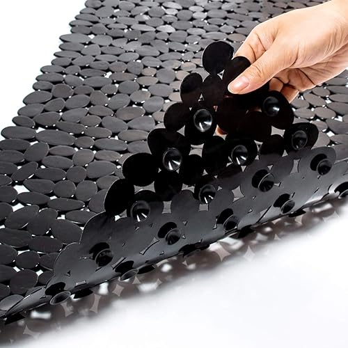 Miniatura 8 de Tapete de baño antideslizante para bañera y ducha, 35 x 16 pulgadas, lavable a máquina, con orificios de drenaje, ventosas para baño (negro)