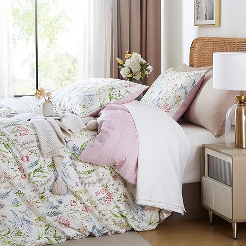 Miniatura 9 de Jolusere Juego de funda de edredón color negro, tamaño Queen, funda de edredón botánica floral con volantes para mujer, juego de ropa de cama con