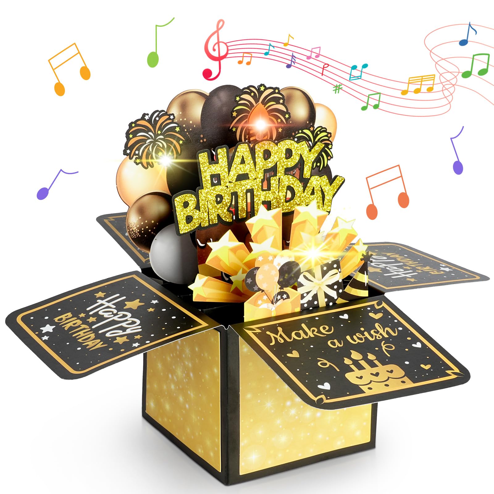 Carta PopUp Di Compleanno Musicale 3D Con Candela Luminosa A LED Soffiabile E Canzone Di Buon Compleanno