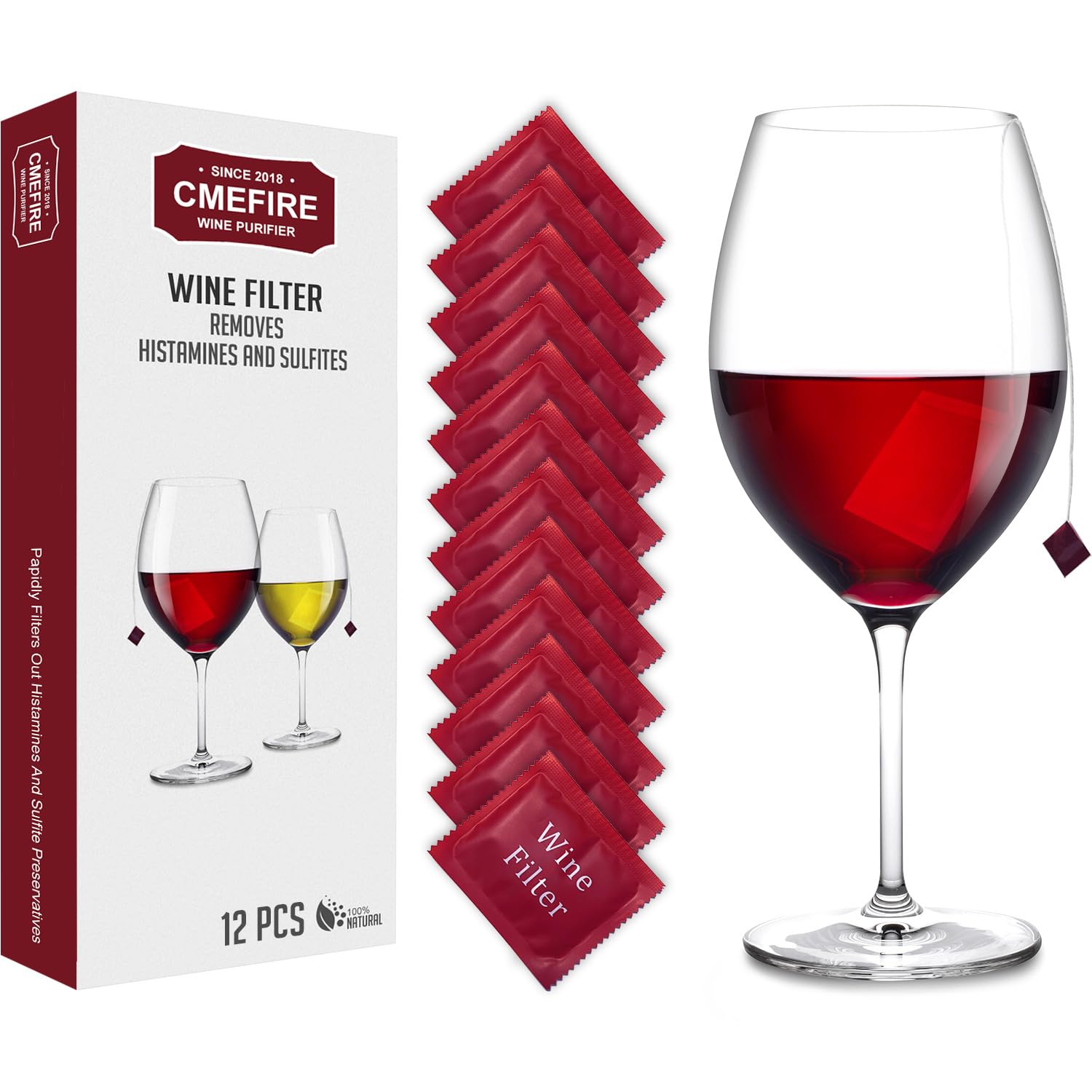 CMEFIRE - Wine Filter(12 Pack), Wine Sulfite & Tannins Remover, Hangover Prevention, Reduces Allergies & Headaches,Enjoy Wine Immediately