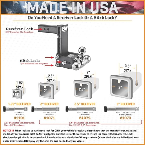 Miniatura 4 de 61672  Paquete de 3, con llave similar, cerraduras de receptor para receptor de 2 pulgadas y 2.5 pulgadas Clase III, IV, V y Gen-Y Mega Duty 10K LB