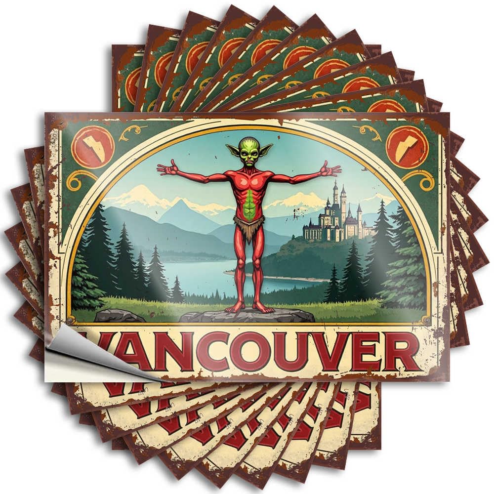 Vancouver Alien Adventure: A Fantasy Poster Tattoo Stuff for Teens Self Adhesive | Optical Illusion Case Vinyl Sticker Pack for Farmers(12X18CM)