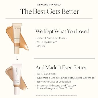 لورا مرسييه ملون مرطب ندي الطبيعية مع Spf 30: 24hr+ ترطيب، يدوم طويلا، محض للضوء، تغطية قابلة للبناء، الانتهاء ندي، تحسين لون البشرة والملمس، لون البشرة