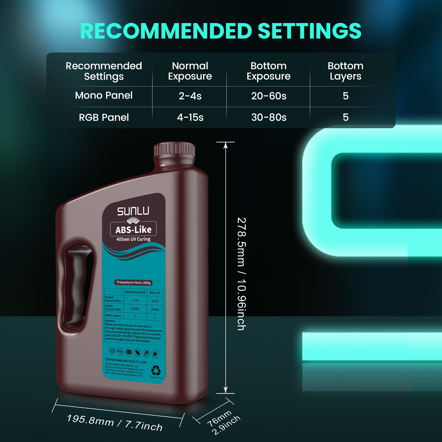 SUNLU Stampante 3D Resina 3KG, 405nm Resina UV Polimerizzante Veloce, Fotopolimero Standard Resina di Stampa 3D per 4K/8K LCD/DLP/SLA Stampanti Resin, Alta Precisione, Nero 3000G