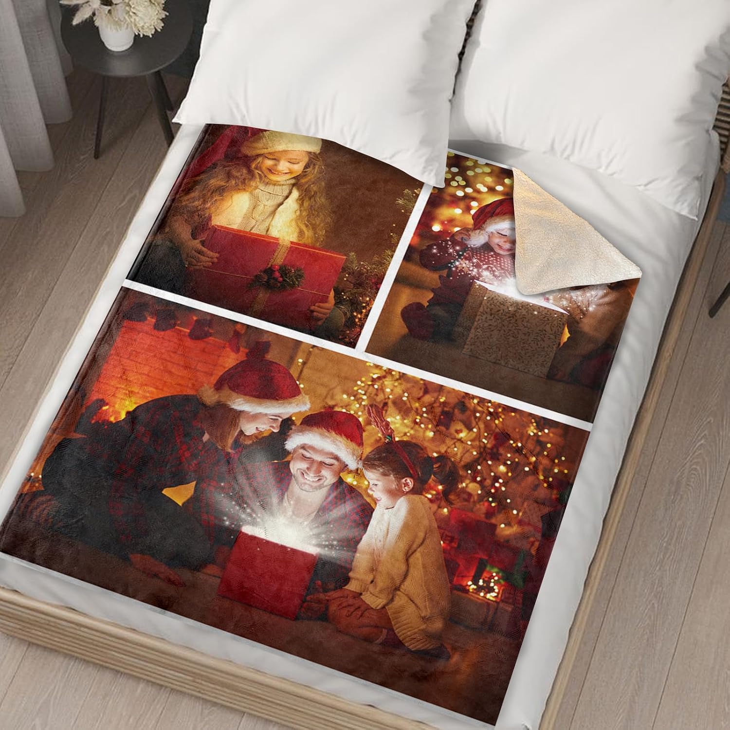 Custom Sherpa Photo Blanket with Picture - Soft Thick Warm Fluffy Throw for Couch Bed, Customized Tapestry Family Winter Gifts for Couples Mom Dad Kids - Color06