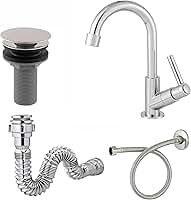 Kit para Cuba de Banheiro, Torneira Cromada 3/4 ABS, Válvula 7/8, Sifão e Engate Flexível 40cm