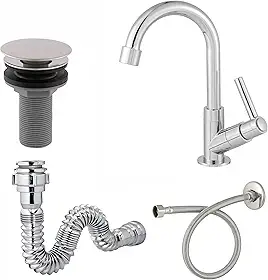 Kit para Cuba de Banheiro, Torneira Cromada 3/4 ABS, Válvula 7/8, Sifão e Engate Flexível 40cm
