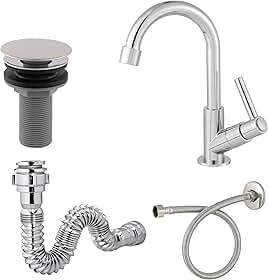 Kit para Cuba de Banheiro, Torneira Cromada 3/4 ABS, Válvula 7/8, Sifão e Engate Flexível 40cm