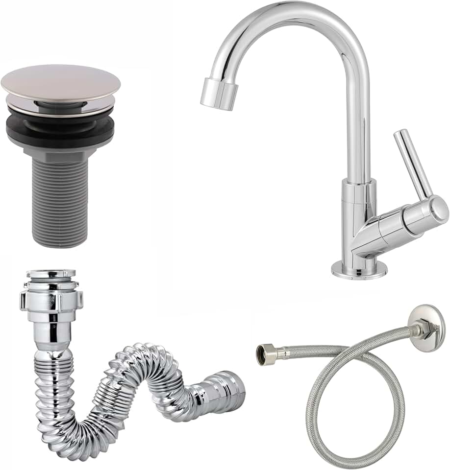 Kit para Cuba de Banheiro, Torneira Cromada 3/4 ABS, Válvula 7/8, Sifão e Engate Flexível 40cm