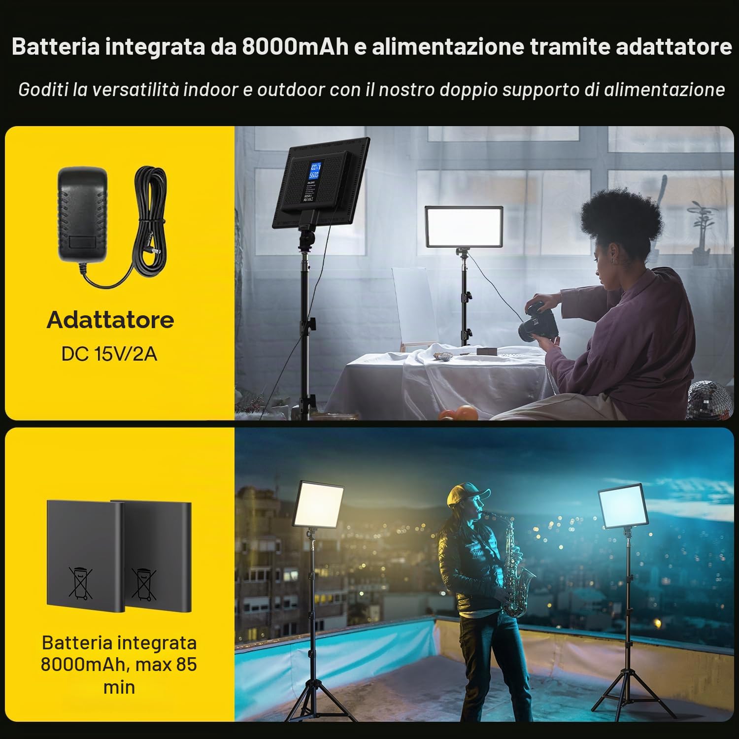 RALENO Luce Fotografica Kit di Illuminazione a 192 LED con Treppiede, Batteria Integrata da 8000mAh, 2500-6500K Bicolore Dimmerabile CRI95 per YouTube Fotografia Registrazioni Video in Studio