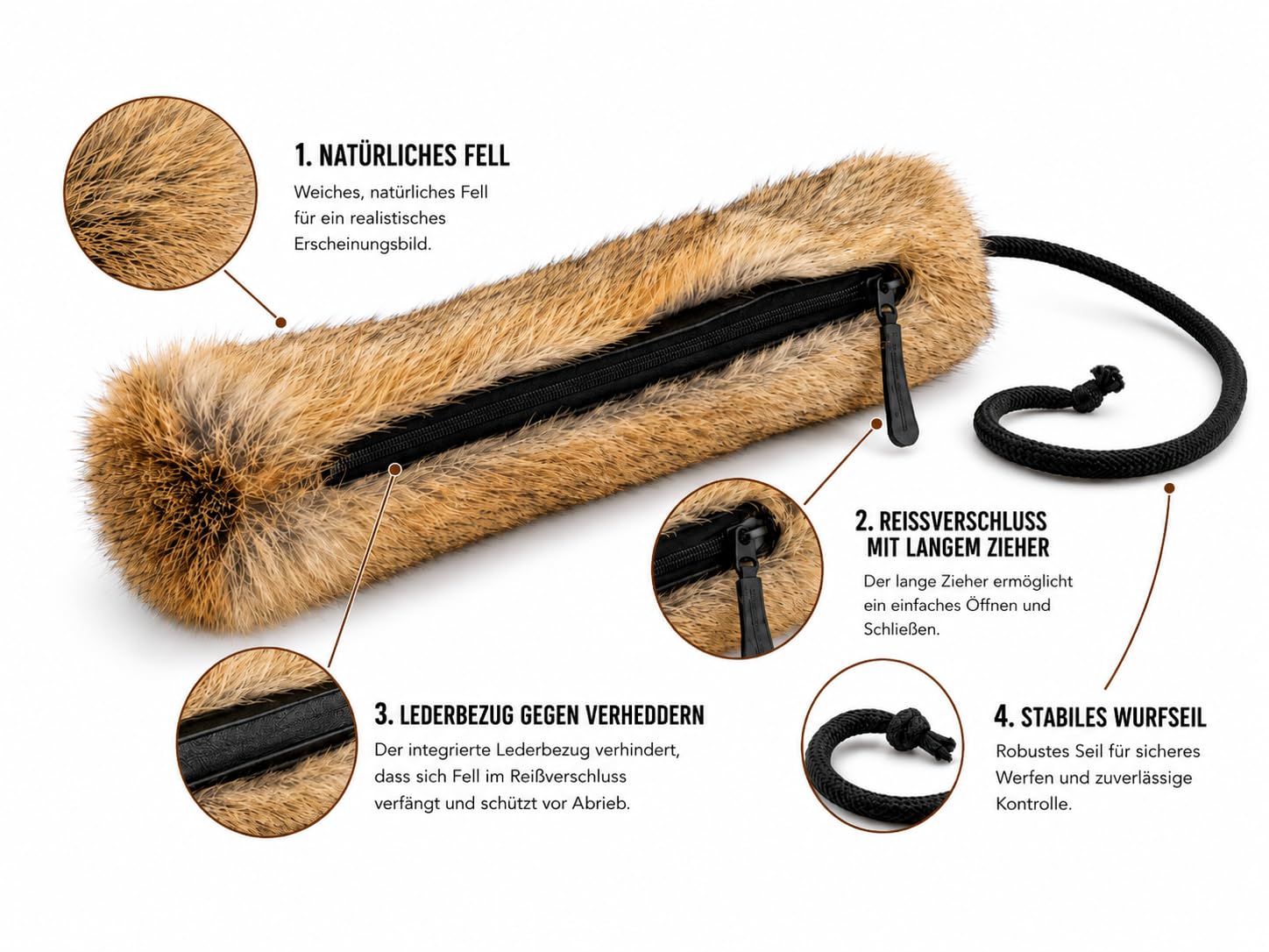 Robuster Futterbeutel aus Kaninchenfell für Hunde – Trainingsbeutel mit Reißverschluss & Kordel – Nasenarbeit & Belohnung – Hundetraining - Futterdummy für Jagd- & Apportiertraining