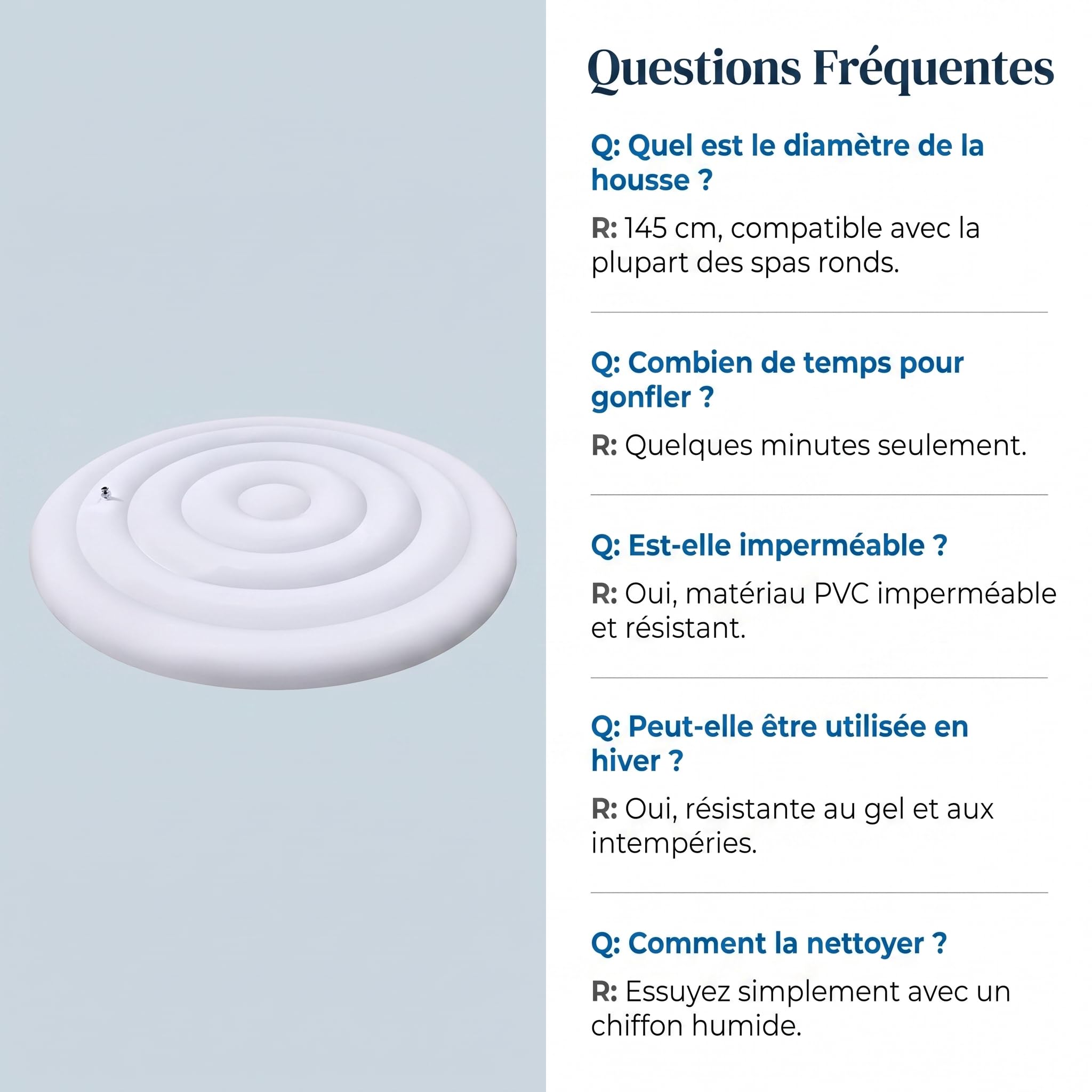 Housse de protection gonflable pour piscine extérieure, 145 cm, piscine circulaire, anti-poussière, cadre imperméable, pour villa, jardin, spa