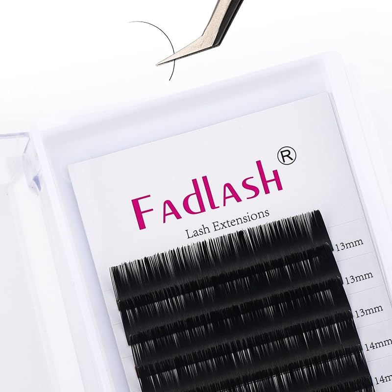 Extensões de cílios clássicas FADLASH D Curl 0,15 mm, 13–16 mm, pretas foscas
