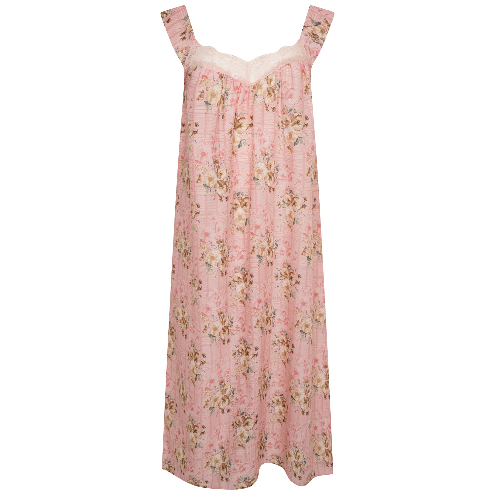 Nikaro Womens Sleeveless Crochet Lace Pleated Summer 100% Soft Cotton Long Nightdress (M - 6XL) (4xl) Pink