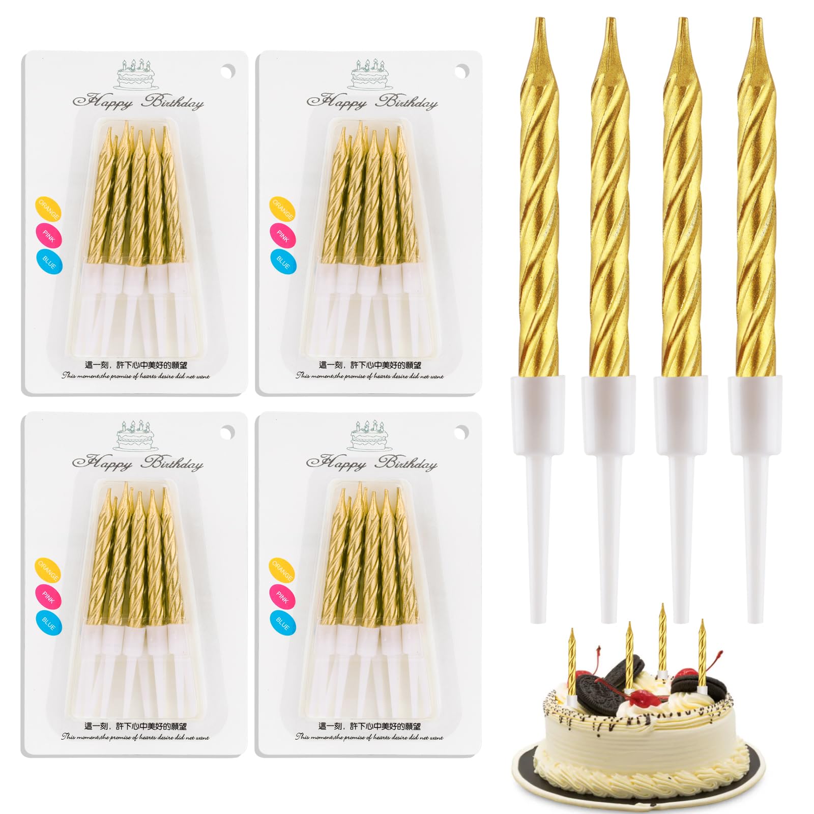 48 Pezzi Candeline Compleanno Argento, Candele a Spirale di Compleanno Metalliche Lunghe e Sottili Candele Torta con Supporti Perfette per Decorazioni di Torte di Compleanno Matrimoni Altri Eventi