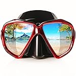 Snorkel Diving Mask Panoramic HD Swim Mask, Anti-Fog Scuba Diving Goggles,Tempered Glass Dive Mask Adult Youth Swim Goggles with Nose Cover for Diving, Snorkeling, Swimming (Z-Red)