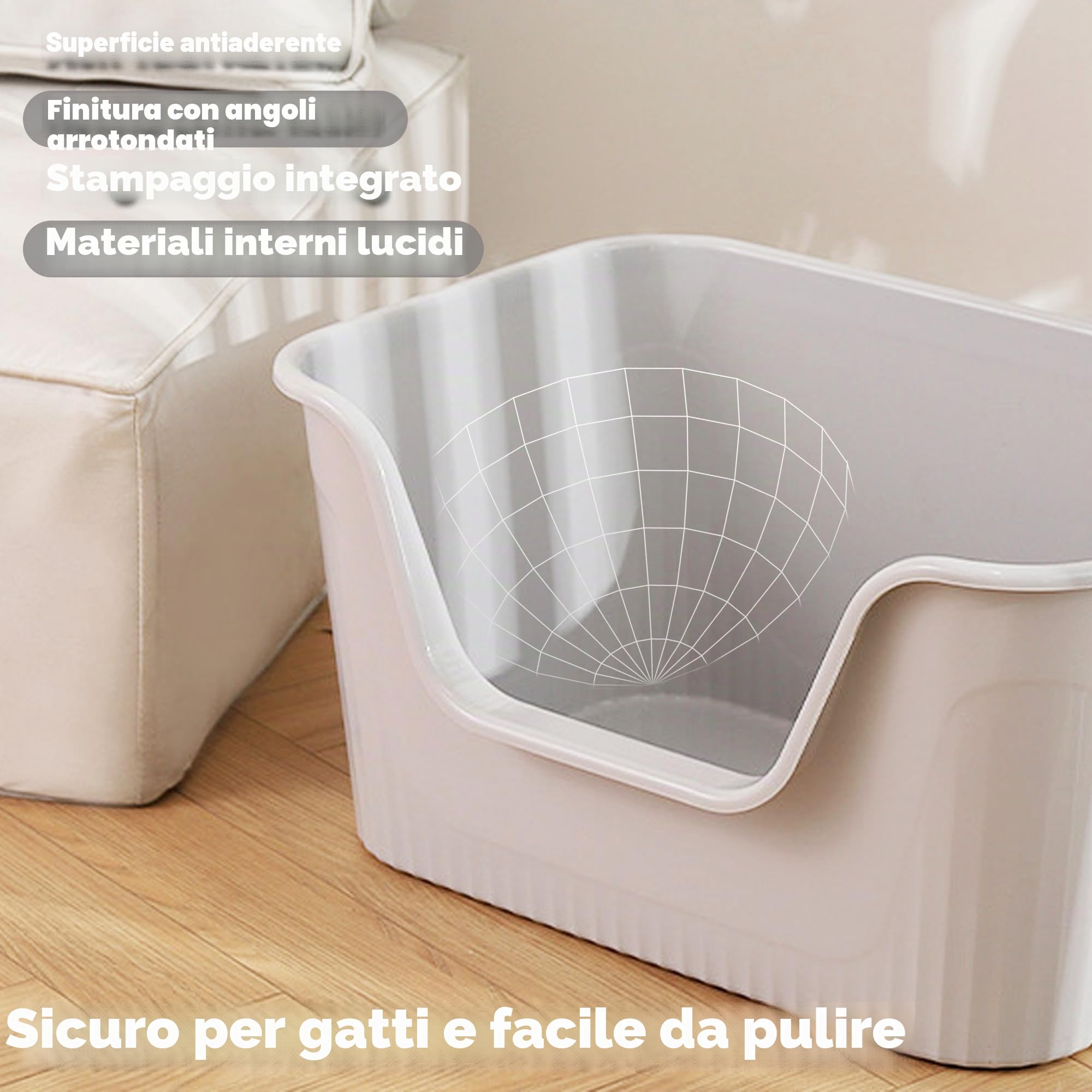 Vealind Lettiera Aperta per Gatti con Lati alti a Prova di Perdite Lettiera Gatto Toilette per Gatti in Plastica con Bordi Alti Facile e Veloce da Pulire