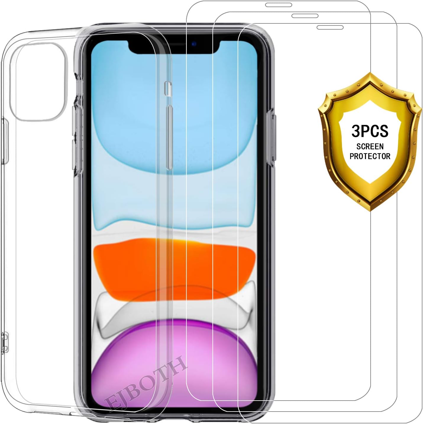 3X Screen Protector [Tempered Glass] and 1X Transparent Cover (for iPhone 11) Everything Provides Better Protection for iPhone 11 6.1 inches 2019.