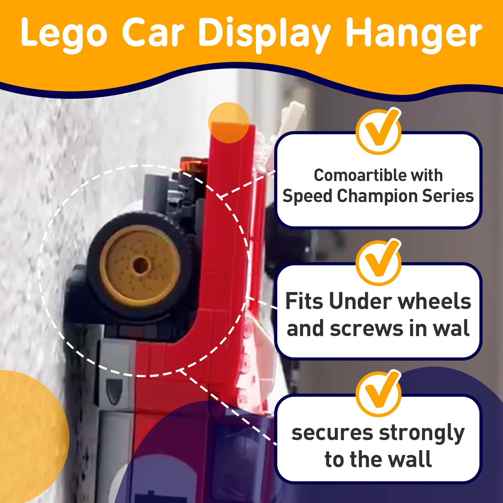 Wheels on Wall: 20-Pack Vertical Car Display, Compatible with Lego Speed Champions, Sturdy Wall Bracket for Model Car Collection