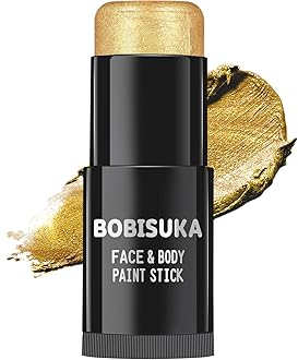 BOBISUKA Gold Face Paint Stick, Waterproof Metallic Golden Full Body Paint Sticks, Blendable Painting Kit for Halloween Makeup SFX Cosplay Special Effects Fancy Parties Cosplay Costume Stage