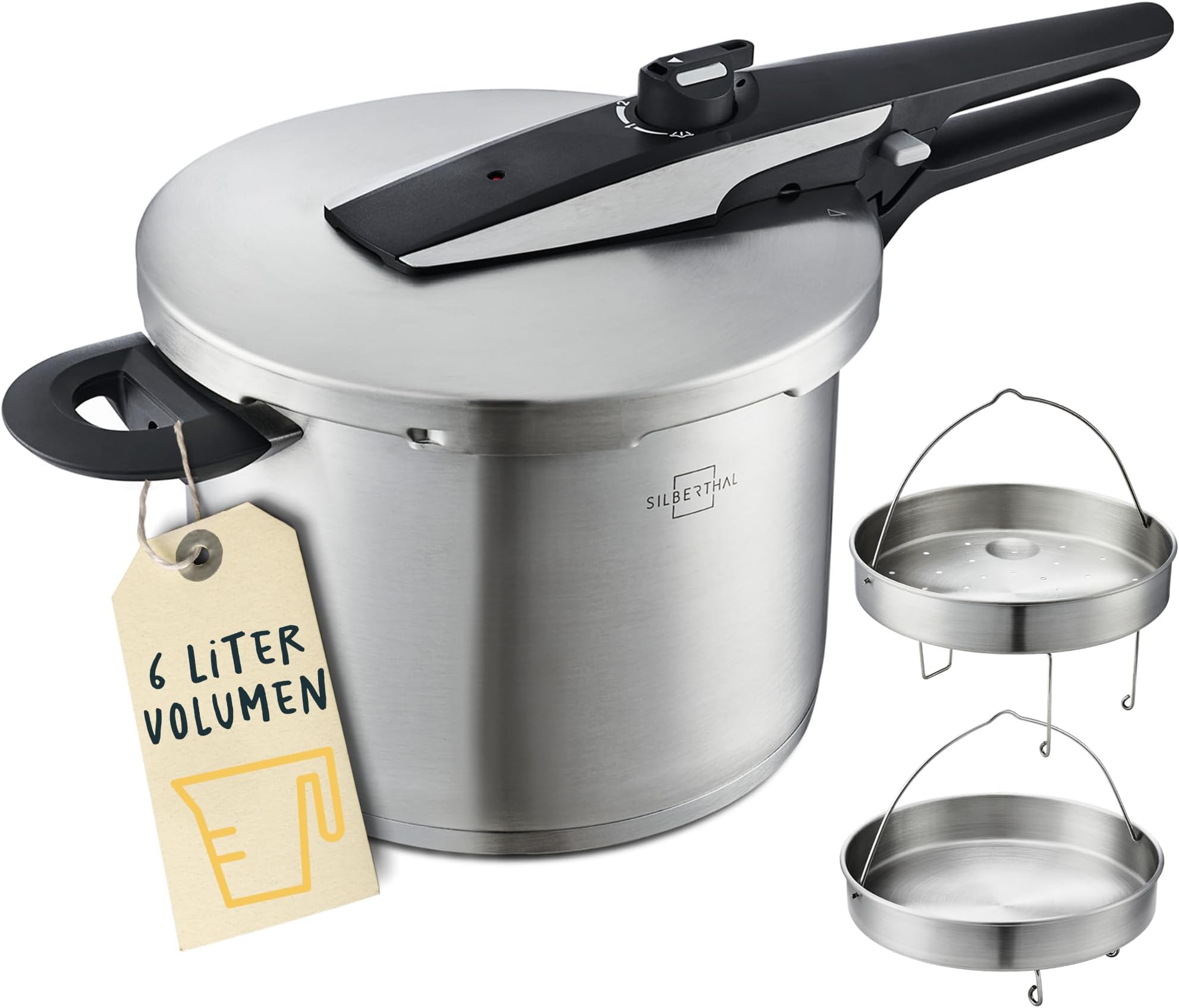 Royal Swiss Schnellkochtopf 8L Edelstahl - Induktion, Mit Dampfkorb, Energiesparend