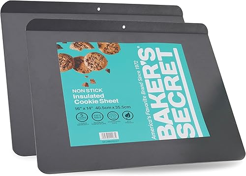 Miniatura 1 de Baker's Secret 2 bandejas aisladas para galletas de 16 x 14 pulgadas, doble pared aislada de acero al carbono, para hornear, asar y cocinar, apta