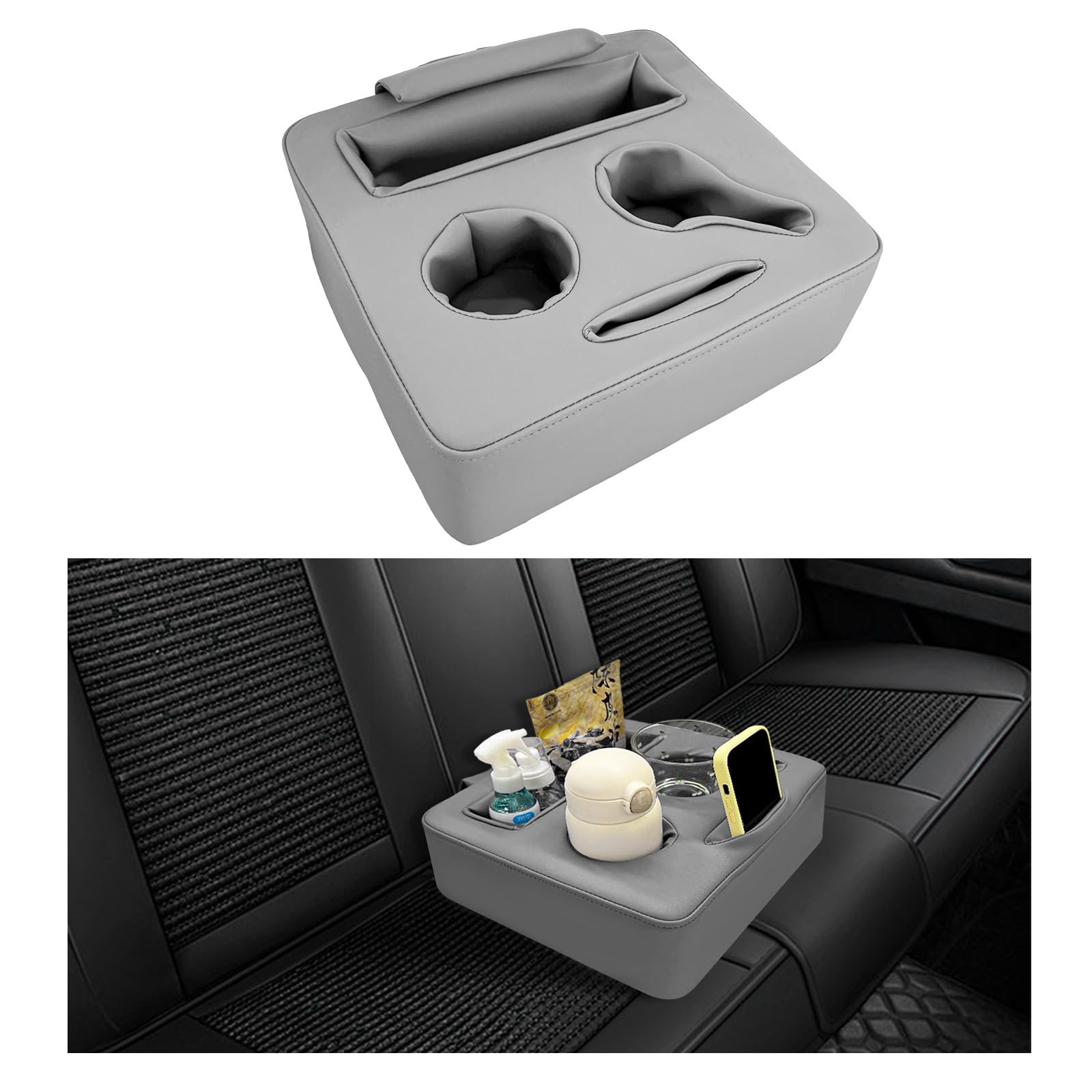 Kewucn Car Back Seat Organizer, Leather Sofa Cup Pocket, Waterproof Pillow to Store Drink Snack Phone, Universal Auto Couch Holder for Car, RV, Bed (