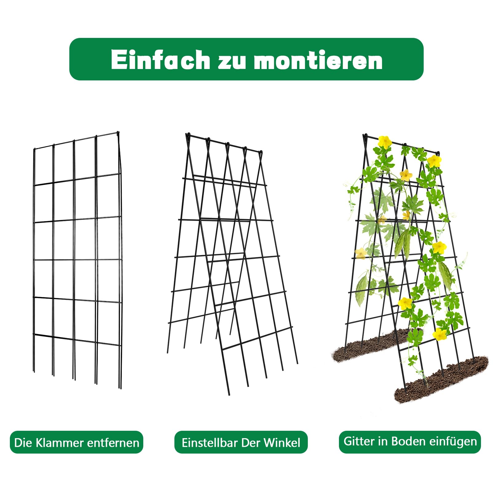 SUNYRISY 2er Set Metall Gurke Rankhilfe, Rankgitter für Gurke, Gitternetz Kletterpflanzen Rankhilfe, Tomaten Rankhilfe, Pflanzenstütze für Blumen & Nutzpflanzen, Schwarz